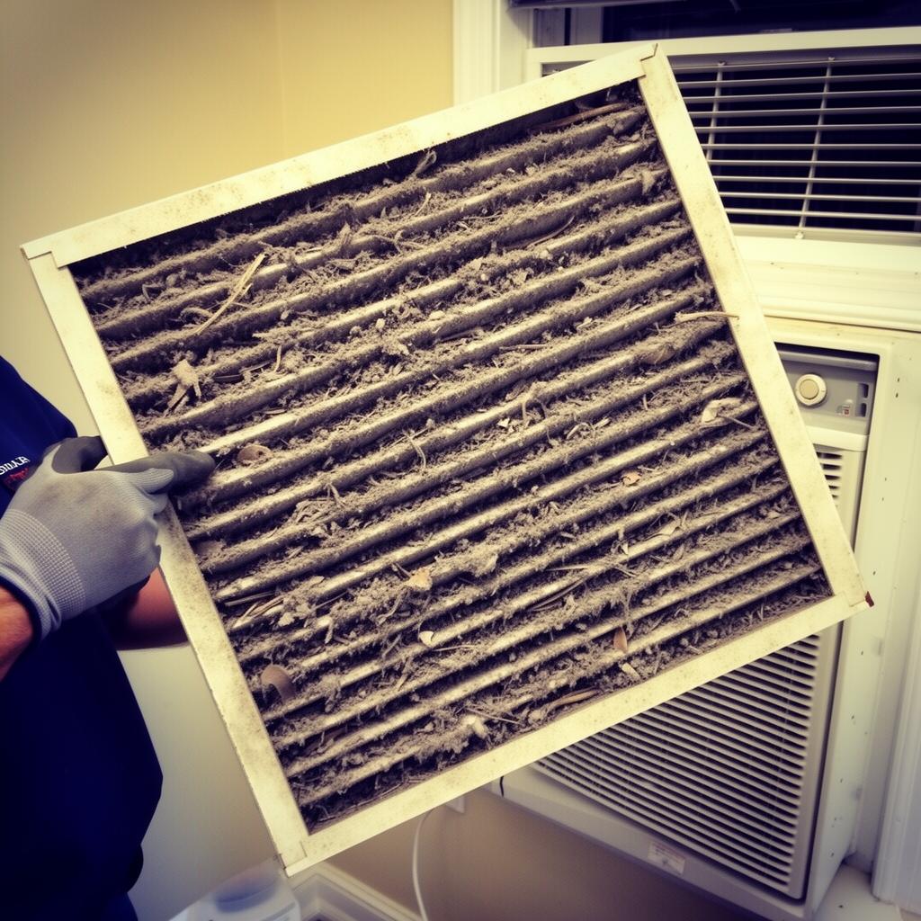 Clogged dirty air filter pulled from an Ogden UT home AC system